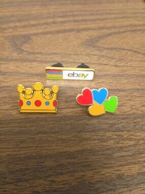 3 pins Crown, Hearts and ebay set